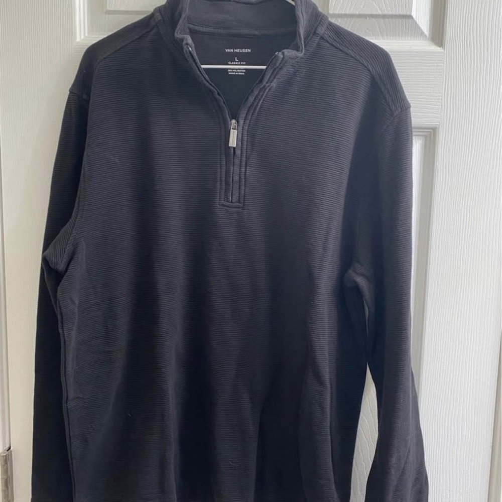Total of 2 Van Heusen Men's Dark Gray Zip-Up Sweaters.  My son never wore them.